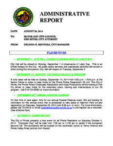 ADMINISTRATIVE REPORT DATE: AUGUST 29, 2014