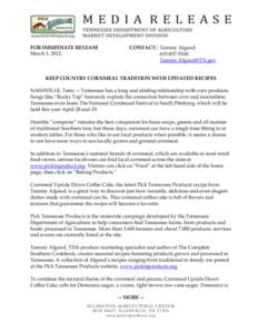 FOR IMMEDIATE RELEASE March 1, 2012 CONTACT: Tammy Algood[removed]removed]