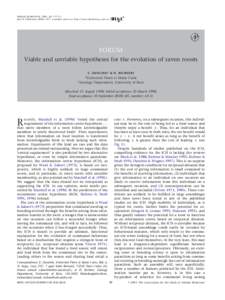 ANIMAL BEHAVIOUR, 2001, 61, F7–F11 doi:[removed]anbe[removed], available online at http://www.idealibrary.com on FORUM Viable and unviable hypotheses for the evolution of raven roosts E. DANCHIN* & H. RICHNER†