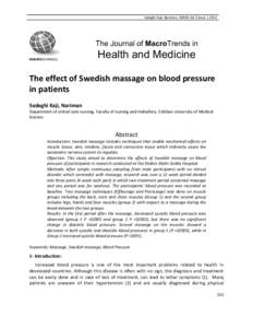 Sadeghi Kaji, Nariman, JMHM Vol 2 Issue[removed]The Journal of MacroTrends in MACROJOURNALS  Health and Medicine