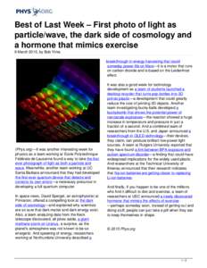 Best of Last Week – First photo of light as particle/wave, the dark side of cosmology and a hormone that mimics exercise