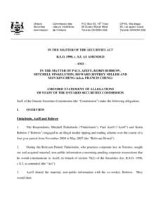 _Amended Statement of Allegations: In the Matter of Paul Azeff, Korin Bobrow, Mitchell Finkelstein, Howard Jeffrey Miller and Man Kin Cheng (a.k.a. Francis Cheng)