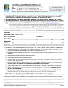 DETERMINATION OF EXEMPTION CHECKLIST Mail: CITY OF VANCOUVER, PO BOX 8995, VANCOUVER, WA[removed]Drop Off: CITY HALL, 415 W 6TH STREET, VANCOUVER, WA[removed]Fax: ([removed]