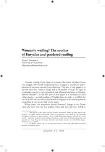 Womanly wailing? The mother of Euryalus and gendered reading Alison Sharrock University of Manchester  