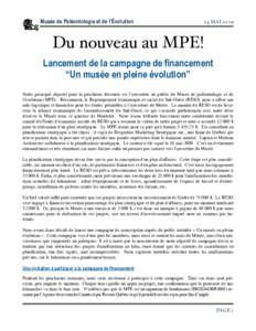 Musée de Paléontologie et de l’Évolution 24 MAIDu nouveau au MPE!