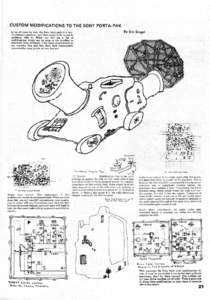 CUSTOM MODIFICATIONS TO THE SONY PORTA-PAK As we all know by now, the Sony back pack is a very troublesome machine-and there seems to be no end to problems with it. Below you will see a list of