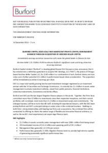 NOT FOR RELEASE, PUBLICATION OR DISTRIBUTION, IN WHOLE OR IN PART, IN OR INTO OR FROM ANY JURISDICTION WHERE TO DO SO WOULD CONSTITUTE A VIOLATION OF THE RELEVANT LAWS OF SUCH JURISDICTION. THIS ANNOUNCEMENT CONTAINS INS