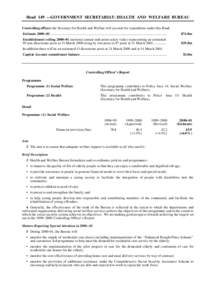 Head 149 — GOVERNMENT SECRETARIAT: HEALTH AND WELFARE BUREAU Controlling officer: the Secretary for Health and Welfare will account for expenditure under this Head. Estimate 2000–01 ..................................