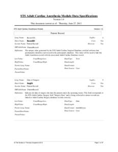 STS Adult Cardiac Anesthesia Module Data Specifications Version 1.0 This document current as of: Thursday, June 27, 2013 STS Adult Cardiac Anesthesia Module  Version: 1.0