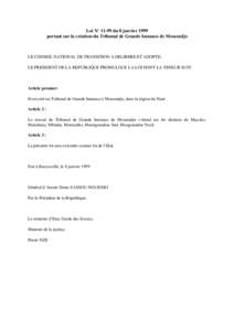 Loi N° 11-99 du 8 janvier 1999 portant sur la création du tribunal de grande instance de Mossendjo