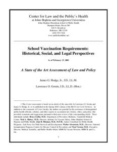 Center for Law and the Public’s Health at Johns Hopkins and Georgetown Universities Johns Hopkins Bloomberg School of Public Health Hampton House, Room[removed]N. Broadway Baltimore, MD 21205