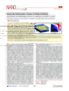 Letter pubs.acs.org/NanoLett Nanoscale Electrostatic Control of Oxide Interfaces Srijit Goswami,* Emre Mulazimoglu, Lieven M. K. Vandersypen, and Andrea D. Caviglia* Kavli Institute of Nanoscience, Delft University of Te