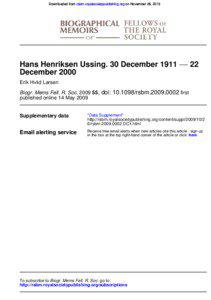 Downloaded from rsbm.royalsocietypublishing.org on November 28, 2013  Hans Henriksen Ussing. 30 December 1911 −− 22