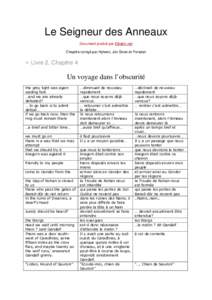 Le Seigneur des Anneaux Document produit par Elbakin.net Chapitre corrigé par Hylwen, Jon Snow et Foradan » Livre 2, Chapitre 4 Un voyage dans l’obscurité