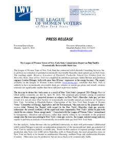 PRESS RELEASE For immediate release: Monday, April 21, 2014 For more information contact: Elisabeth Radow[removed]