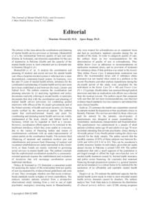 The Journal of Mental Health Policy and Economics J Ment Health Policy Econ 7, Editorial Massimo Moscarelli, M.D.