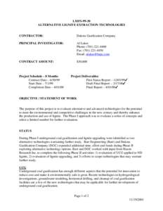 LMFS[removed]ALTERNATIVE LIGNITE EXTRACTION TECHNOLOGIES CONTRACTOR:  Dakota Gasification Company