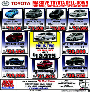 MASSIVE TOYOTA SELL-DOWN EVERY MODEL, EVERY YEAR AT THE YEAR’S LOWEST PRICES! #E1071349[removed]TOYOTA
