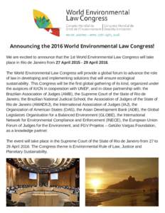 Announcing the 2016 World Environmental Law Congress!
