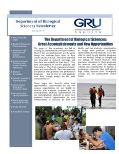 Department of Biological Sciences Newsletter Spring 2014  Note from the Chair  Student Research