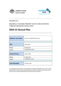 Schedule 21.1 REGIONALLY TAILORED PRIMARY HEALTH CARE INITIATIVES THROUGH MEDICARE LOCALS FUND[removed]Annual Plan