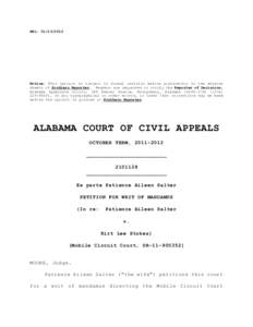 REL: Notice: This opinion is subject to formal revision before publication in the advance sheets of Southern Reporter. Readers are requested to notify the Reporter of Decisions, Alabama Appellate Courts, 300 