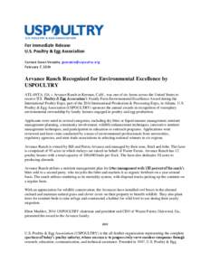 For Immediate Release U.S. Poultry & Egg Association Contact Gwen Venable, [removed] February 7, 2014  Arvance Ranch Recognized for Environmental Excellence by