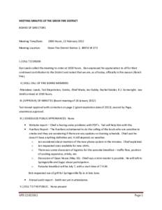 MEETING MINUTES OF THE GREER FIRE DISTRICT BOARD OF DIRECTORS Meeting Time/Date:  1900 Hours, 22 February 2012