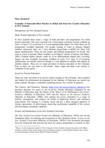 Annex 4: Country Papers  New Zealand Examples of Innovative/Best Practice in Initial and In-service Teacher Education in New Zealand Introduction: the New Zealand Context