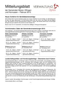 Mitteilungsblatt der Gemeinden Bözen, Elfingen und Hornussen – Februar 2015 Januar 2013