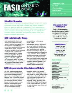 ONTARIO NEWS THE NEWSLETTER OF FASD STAKEHOLDERS