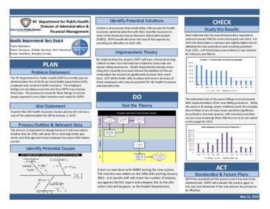 KY Department for Public Health  ŝǀ ŝƐŝŽŶŽĨĚŵŝŶŝƐƚƌĂƟŽŶΘ Financial Management Quality Improvement Story Board Team Members: Diane Compton, Debbie Garrison, Ron Horseman,