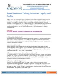 CUSTOMER SERVICE SPEAKER, CONSULTANT, & #1 BESTSELLING BUSINESS AUTHOR www.micahsolomon.com www.customerserviceguru.com • 