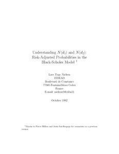 Understanding N (d1) and N (d2): Risk-Adjusted Probabilities in the Black-Scholes Model 1