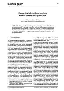 157  Supporting international students to meet assessment expectations* W Gornisiewicz† and O Báss Edith Cowan University, Perth, Western Australia