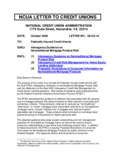NCUA LETTER TO CREDIT UNIONS NATIONAL CREDIT UNION ADMINISTRATION 1775 Duke Street, Alexandria, VA[removed]DATE:  October 2006