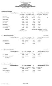 Texas Secretary of State Elton Bomer Race Summary Report Unofficial Election Tabulation[removed]Republican Party Primary Election