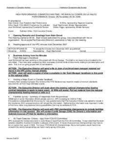 Federation of Canadian Archers  Fédération Canadienne des Archers HIGH PERFORMANCE COMMITTEE MEETING / RÉUNION DU COMITÉ DE LA HAUTE PERFORMANCE Ottawa, ON November 29-30, 2008
