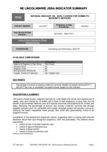 NE LINCOLNSHIRE JSNA INDICATOR SUMMARY