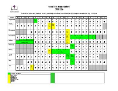 Goulbourn Middle School[removed]In order to assist our families, we are providing the school year calendar reflecting our numerical Day 1-5 Cycle