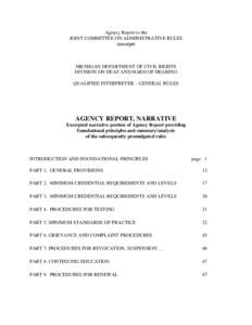 Agency Report to the JOINT COMMITTEE ON ADMINISTRATIVE RULES (excerpt) MICHIGAN DEPARTMENT OF CIVIL RIGHTS DIVISION ON DEAF AND HARD OF HEARING