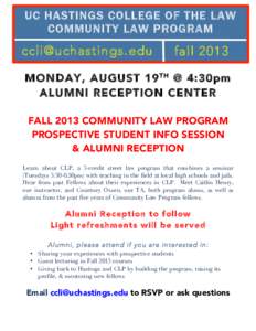 UC HASTINGS COLLEGE OF THE LAW COMMUNITY LAW PROGRAM [removed]  fall 2013