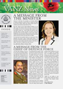 VANZ News A Message from the MInister Welcome to VANZ News. This newsletter is an innovation reflecting an ongoing commitment to improve services to veterans that began