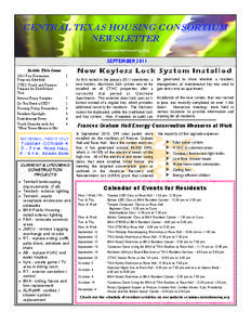 CENTRAL TEXAS HOUSING CONSORTIUM NEWSLETTER www.centexhousing.org SEPTEMBER 2011 Inside This Issue