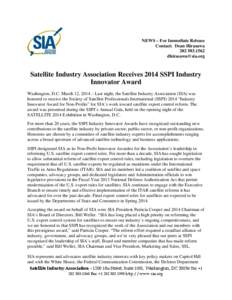 Microsoft Word - SIA Press Release-SSPI Honors SIA with Ind Innovator Award[removed]FINAL