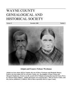 WAYNE COUNTY GENEALOGICAL AND HISTORICAL SOCIETY Volume 13  December, 2008