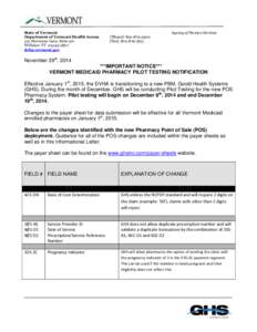 State of Vermont Department of Vermont Health Access 312 Hurricane Lane, Suite 201 Williston VT[removed]dvha.vermont.gov