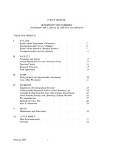 POLICY MANUAL DEPARTMENT OF CHEMISTRY UNIVERSITY OF ILLINOIS AT URBANA-CHAMPAIGN TABLE OF CONTENTS I.