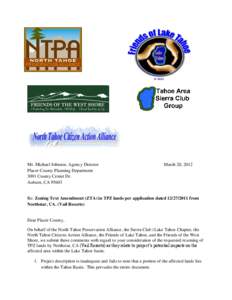 Mr. Michael Johnson, Agency Director Placer County Planning Department 3091 County Center Dr. Auburn, CA[removed]March 20, 2012