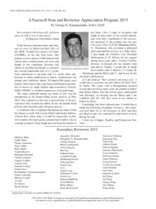 IEEE COMMUNICATIONS LETTERS, VOL. 20, NO. 1, JANUARYA Farewell Note and Reviewer Appreciation Program 2015 By George K. Karagiannidis, Fellow IEEE